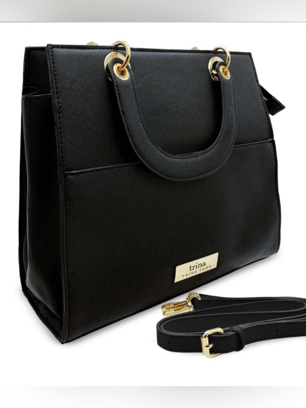 NWT Trina Turk Park Avenue Black Satchel Crossbody Bag Gold Hardware